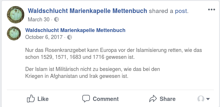 Äußerung zu "Rosenkranzbeten gegen Islamismus